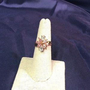 Pink and crystal stone gold ring